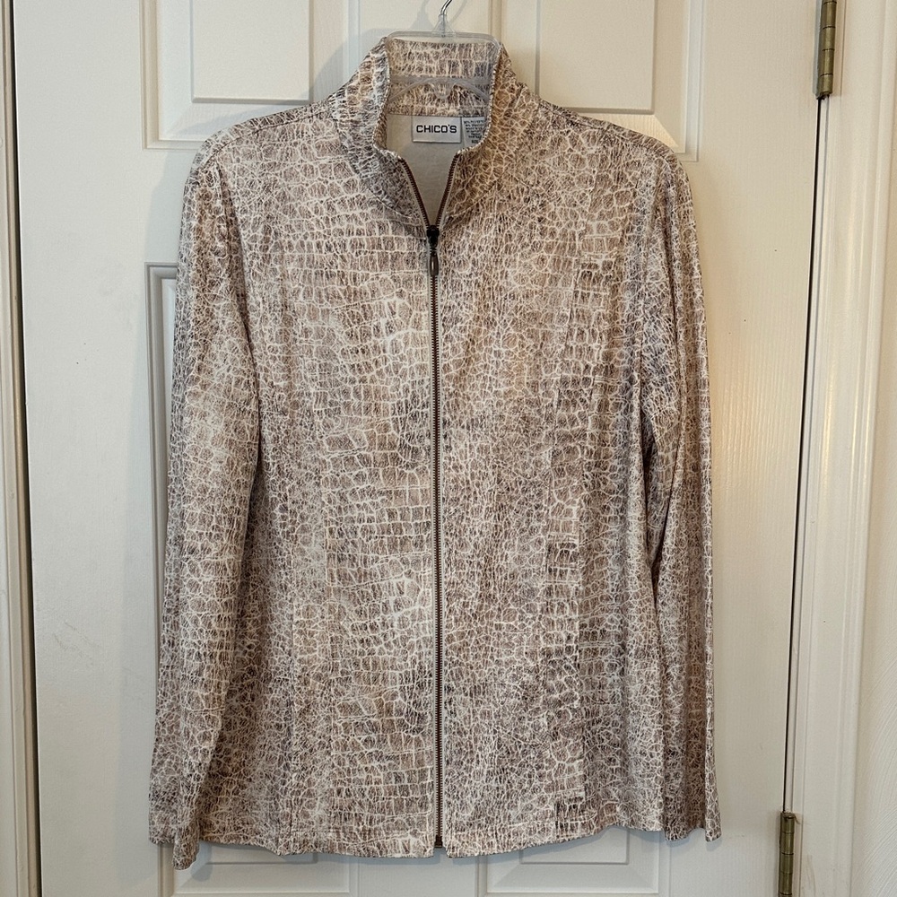 Chico's Full Zip Jacket in animal Print Neutral Jacket
